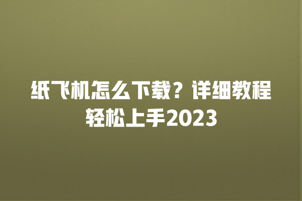纸飞机怎么下载？详细教程轻松上手2023 一